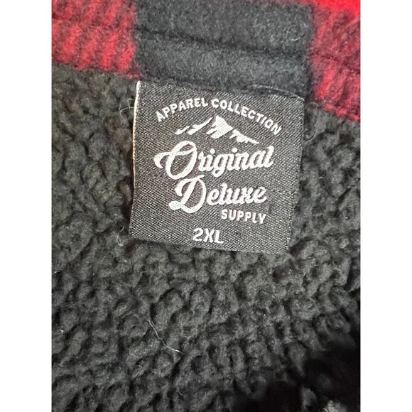 Original Deluxe Supply Red Black Buffalo Plaid Sherpa Lined Jacket 2XL - Picture 2 of 6